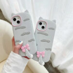 Cute 3D Cat Ear with Pink Bow Silicone Phone Case
