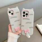 Cute 3D Cat Ear with Pink Bow Soft Silicone Phone Case