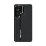 Minimalist black Samsung S25 Ultra case with a Carbon Fiber Pattern and Microrelief texture