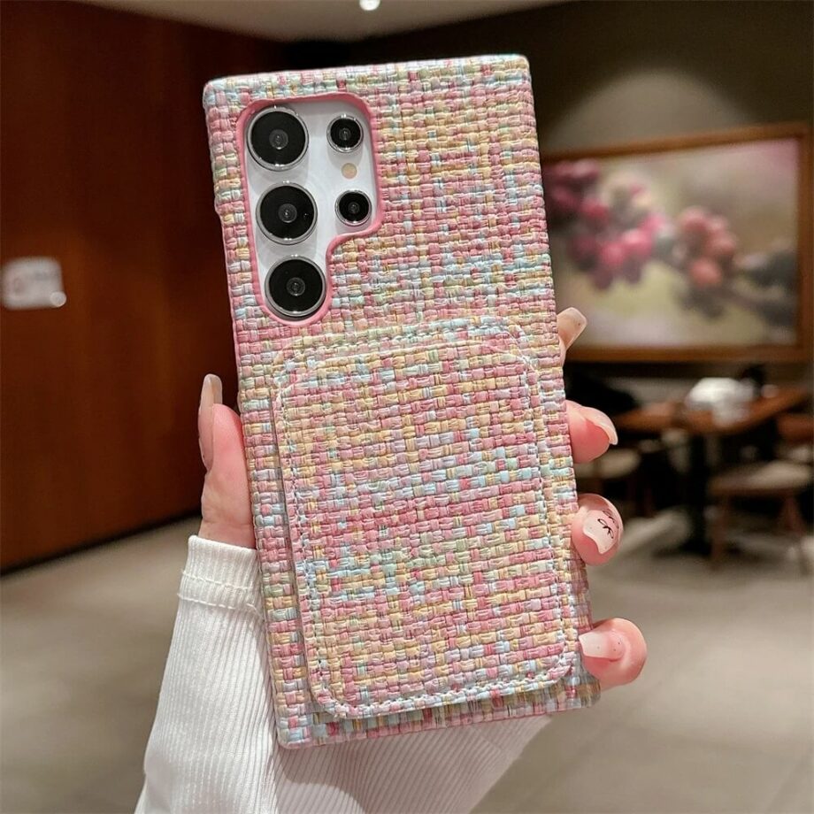 Colorful Woven Leather Wallet Samsung Phone Case with Card Holder