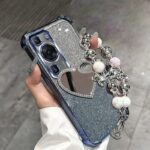 Glam Heart Mirror Charm Huawei Phone Case with Beaded Bracelet Strap