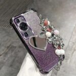 Purple Glam Heart Mirror Charm Huawei Case with Strap