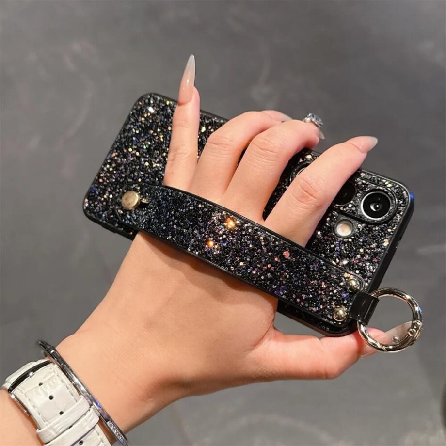 Glitter Samsung Phone Case with Hand Strap and Ring Holder