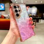 Pink Iridescent Glitter Gradient Feather Pattern Samsung Case