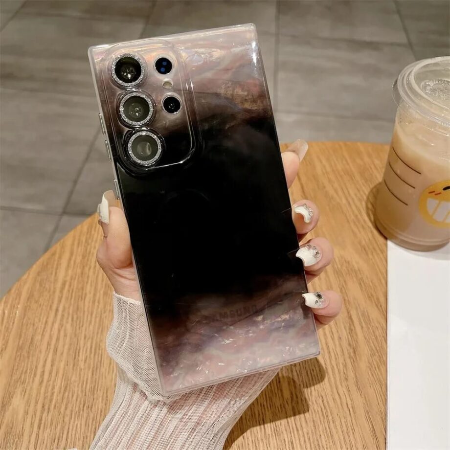 Aurora Black Gradient Laser Phone Case With Glass Lens Protector