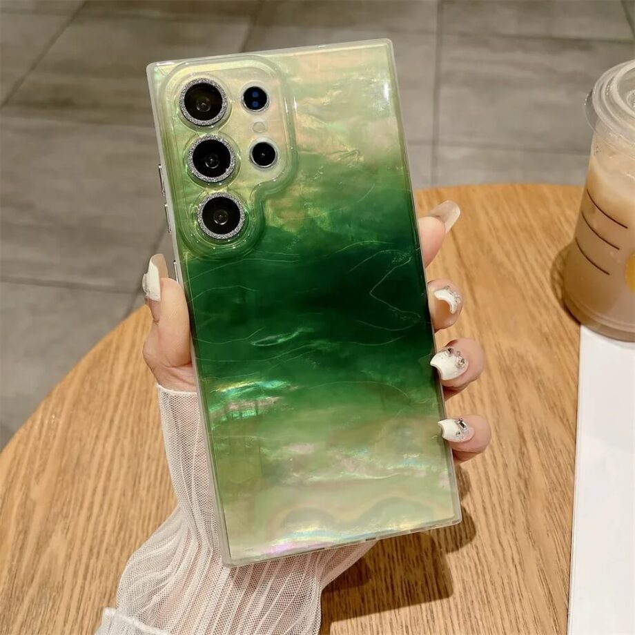 Aurora Green Gradient Laser Case With Glass Lens Protector