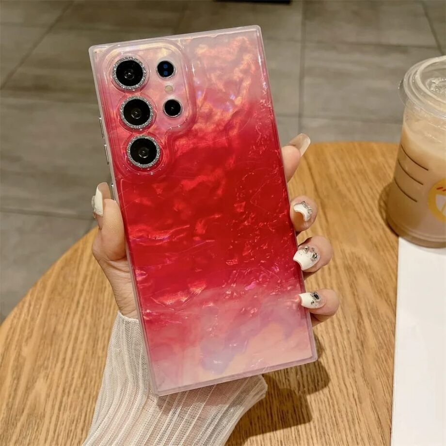 Aurora Red Gradient Laser Phone Case With Lens Protector