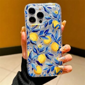 Lemon Fruit Blue Leaves Clear Soft TPU iPhone Case