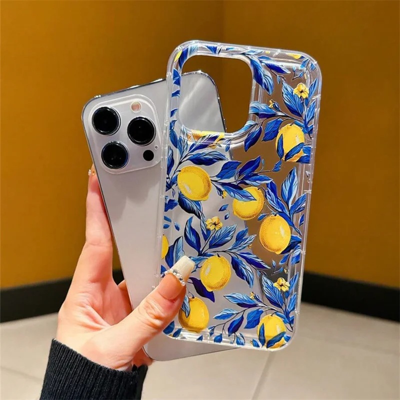 Lemon Fruit Blue Leaves Clear Soft iPhone Case