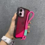 Pink Neon Sand Liquid iPhone Case with Rope Wrist Strap