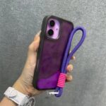 Purple Neon Sand Liquid iPhone Case with Rope Wrist Strap
