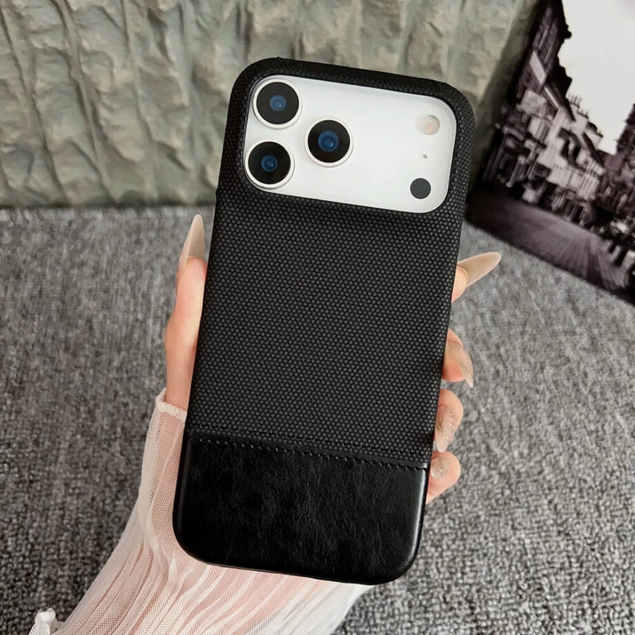 Black Fabric Leather Texture Protective iPhone Case