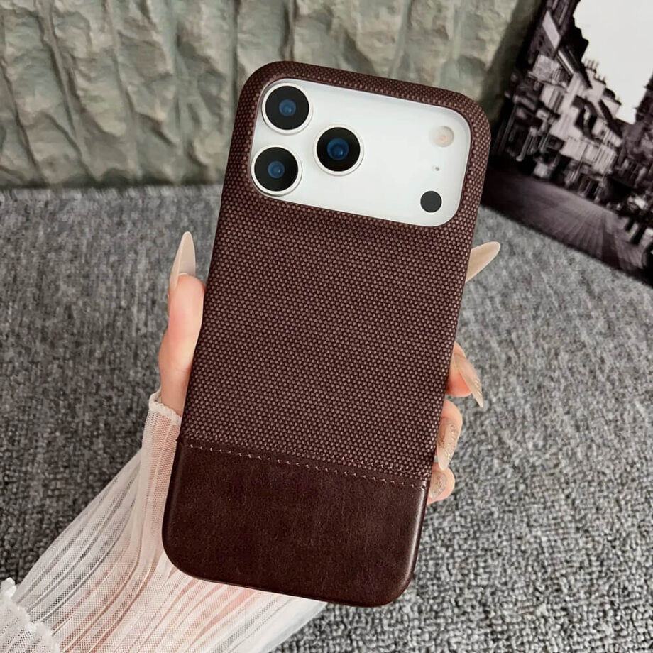 Brown Fabric Leather Texture Protective iPhone 17 Series Case