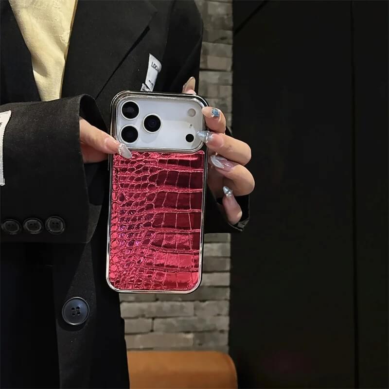 Glossy Crocodile Pattern Metallic Leather Case for iPhone 17 Series
