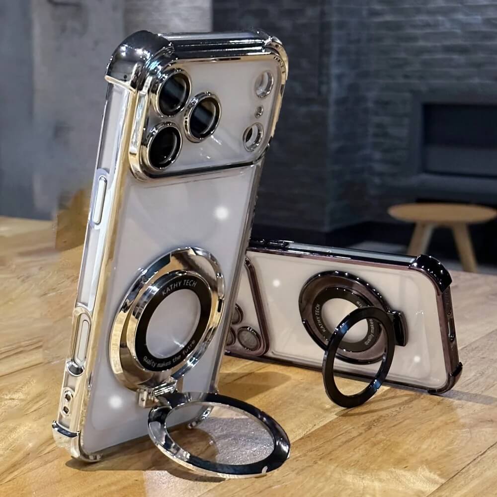 Magnetic Kickstand Case with Ring Grip and Glossy Camera Guard