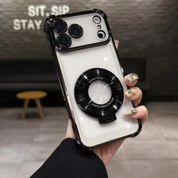 Magnetic Kickstand iPhone Case with Ring Grip and Glossy Camera Guard