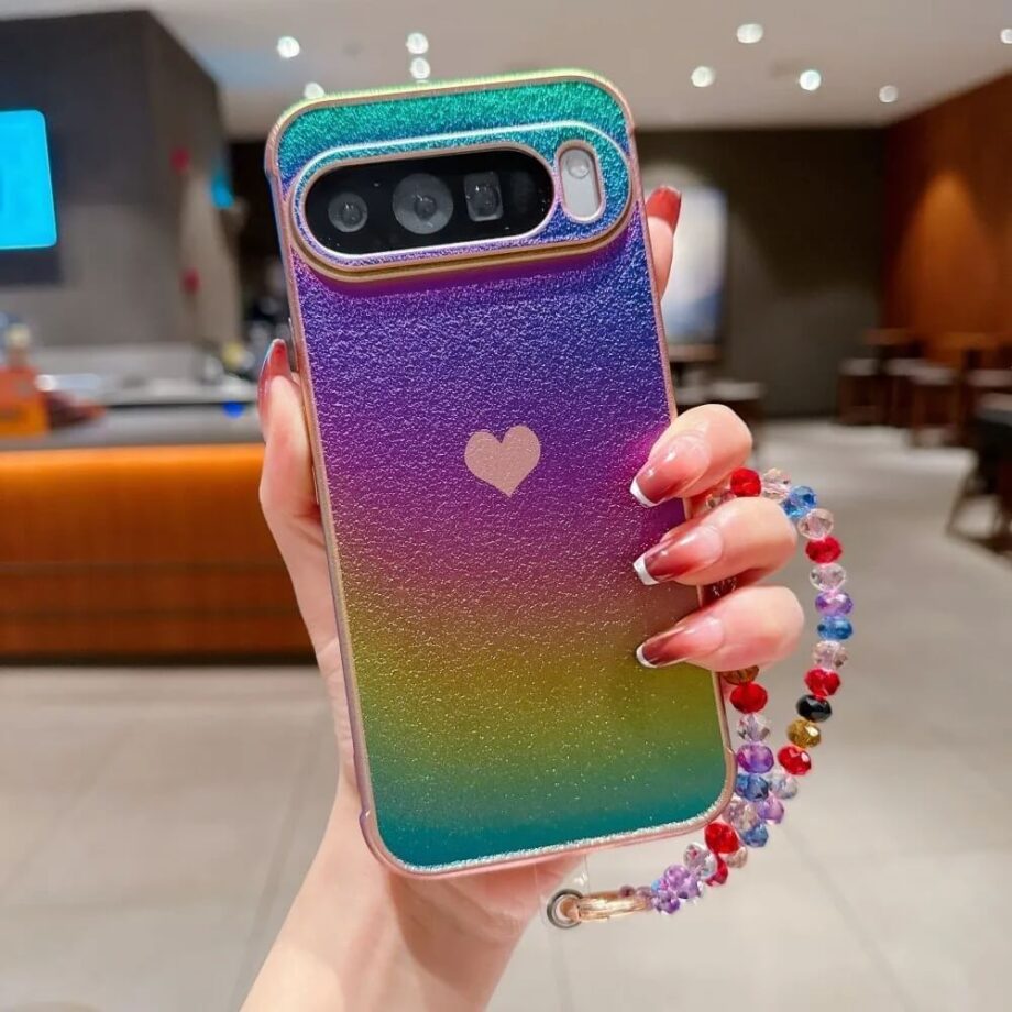 Mix color Glitter Gradient Heart Case with Wrist Strap