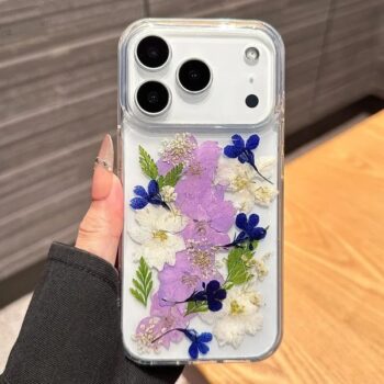 Purple Pressed Flower Phone Case with Real Dried Blossoms