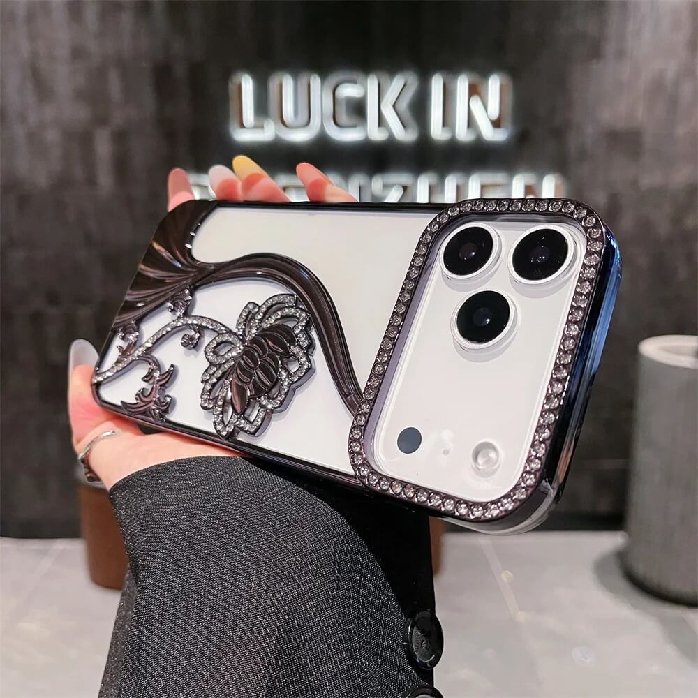 Black 3D Floral Diamond Frame iPhone Case Black 3D Floral Diamond Frame iPhone Case