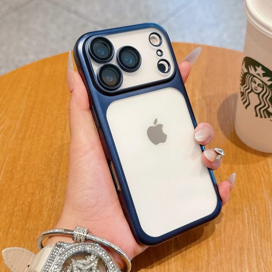 Blue Frosted Shockproof Case with Full Camera Glass Cover