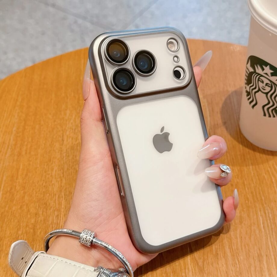 Frosted Shockproof Case with Full Camera Glass Cover for iPhone 17 Series- Gray