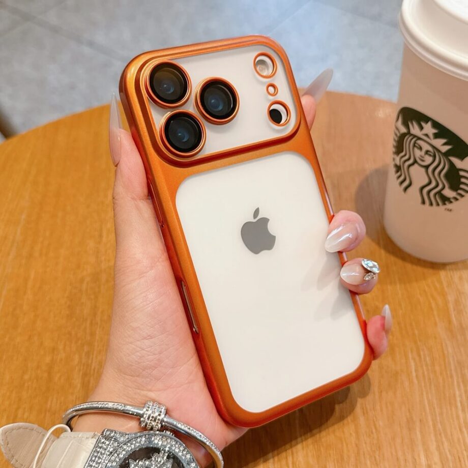 Frosted Shockproof Case with Full Camera Glass Cover for iPhone 17 Series- orange