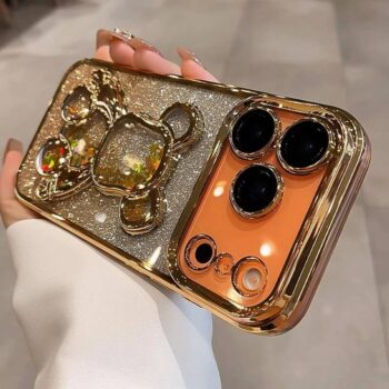 Glitter Quicksand Bear Charm iPhone Case with Lens Protector