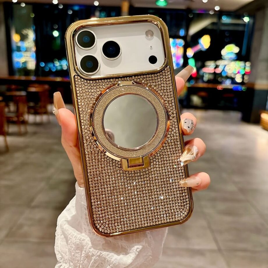 Gold Bling Glitter Mirror iPhone Case with Ring Stand
