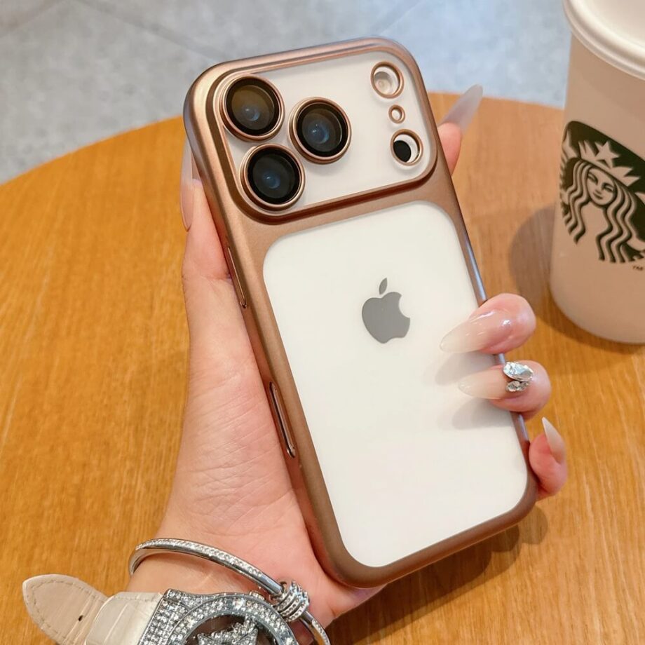 Gold Frosted Shockproof Case with Full Camera Glass Cover for iPhone 17 Series