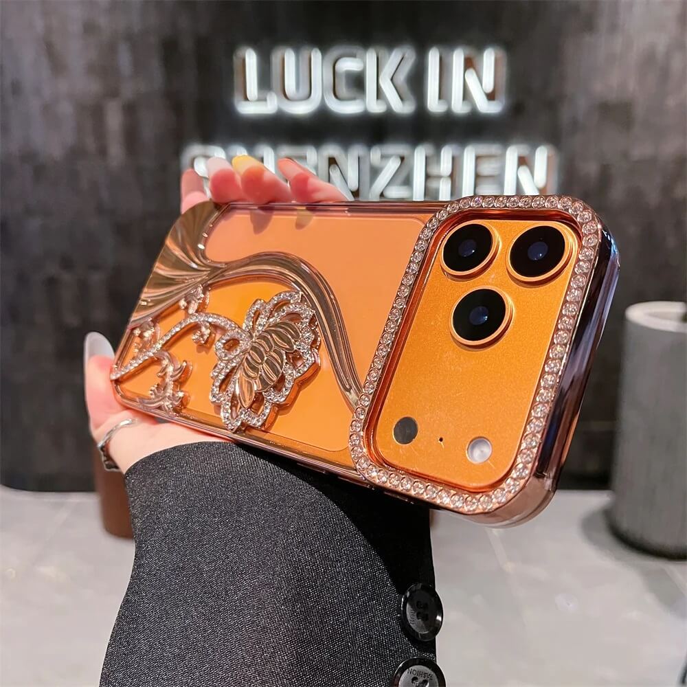 Orange 3D Floral Diamond Frame iPhone Case Orange 3D Floral Diamond Frame iPhone Case