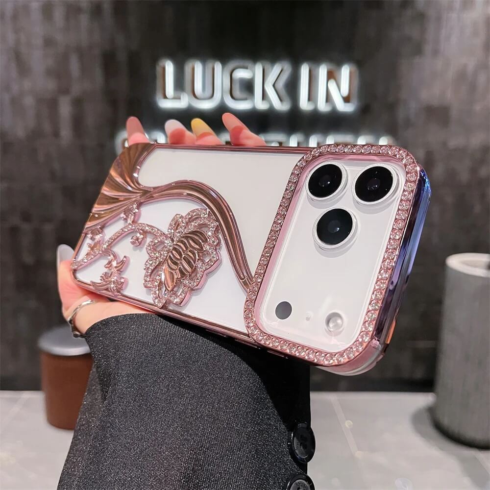 Pink 3D Floral Diamond Frame iPhone Case Pink 3D Floral Diamond Frame iPhone Case