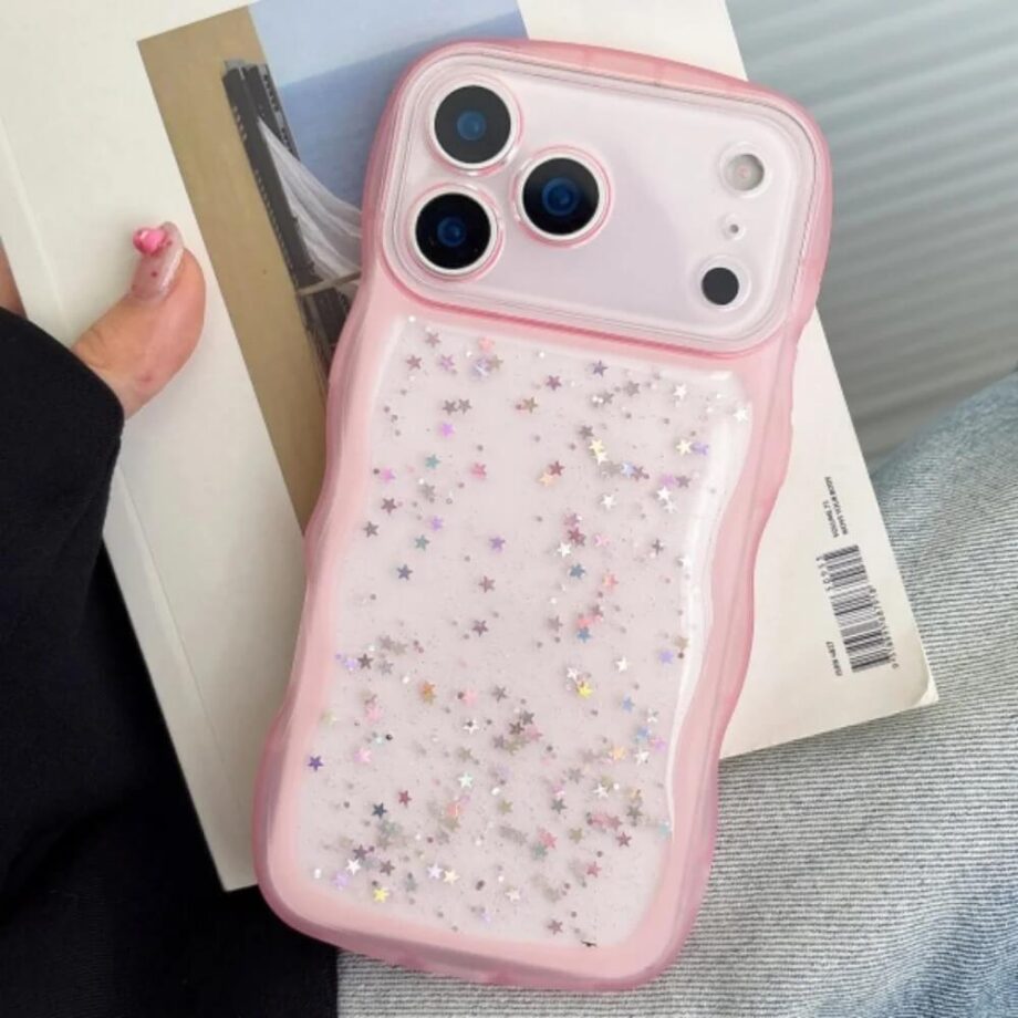 Purple Wavy Transparent Sparkle Case with Liquid Star Sequins for iPhone 17 Series
