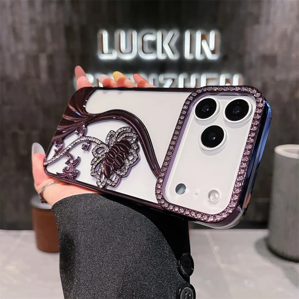 Purple 3D Floral Diamond Frame iPhone Case Purple 3D Floral Diamond Frame iPhone Case