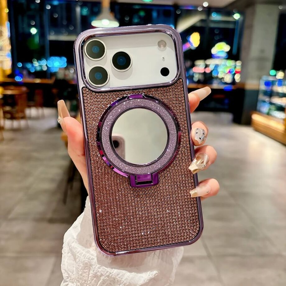 Purple Bling Glitter Mirror iPhone Case with Ring Stand