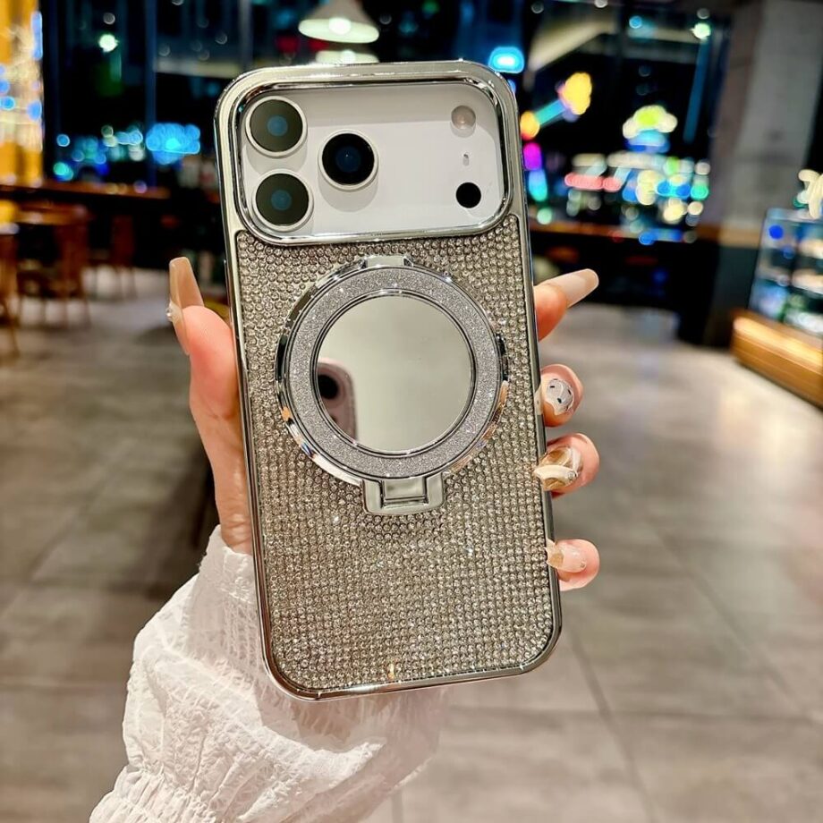 Silver Bling Glitter Mirror Phone Case with Ring Stand