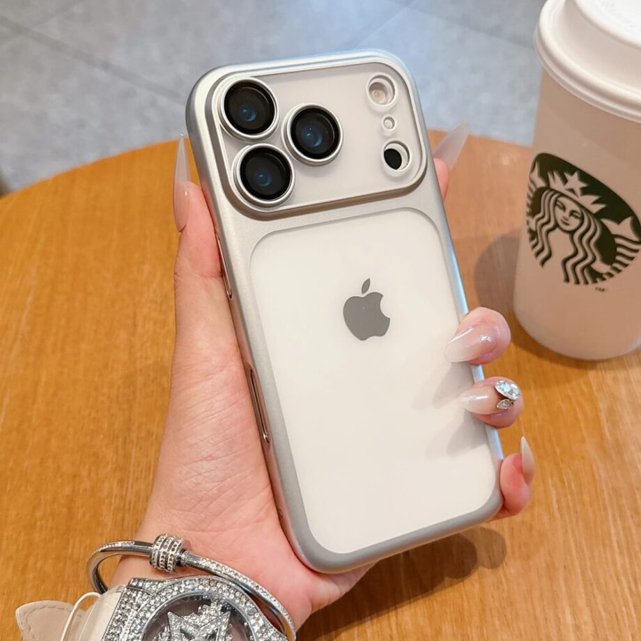 Silver Frosted Shockproof iPhone Case with Full Camera Glass Cover