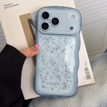 Wavy Transparent Sparkle Case with Liquid Star Sequins for iPhone 17 Models