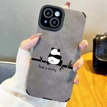 Panda In Thinking Soft Matte Gray iPhone Case
