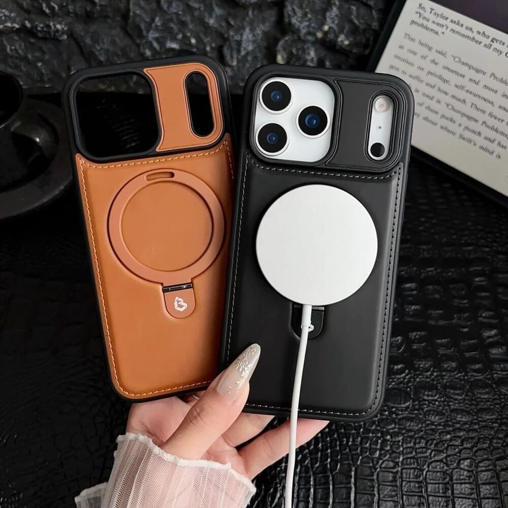 Premium Leather Magnetic iPhone Case With Ring Stand (1) Premium Leather Magnetic iPhone Case With Ring Stand (1)
