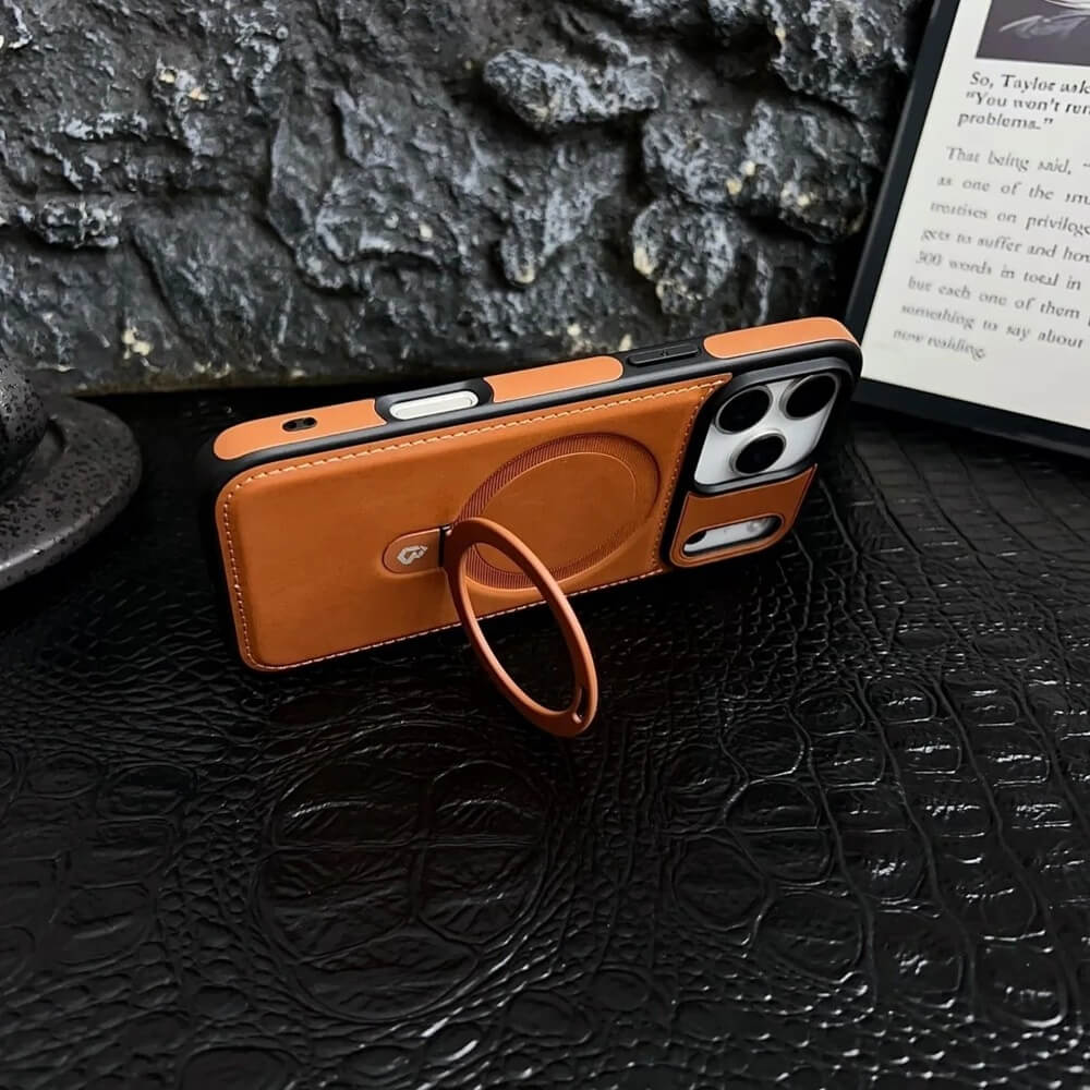 Premium Leather Magnetic iPhone Case With Ring Stand (3) Premium Leather Magnetic iPhone Case With Ring Stand (3)