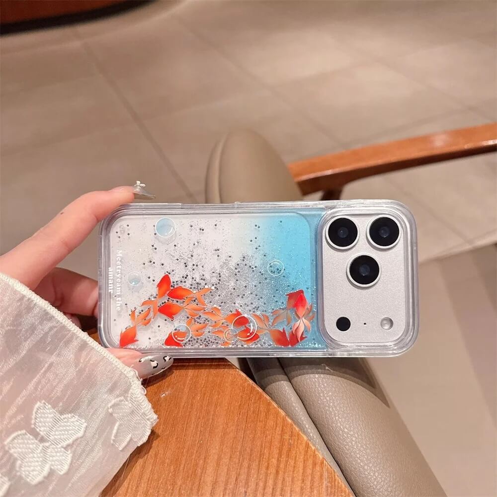 Clear Quicksand Liquid Glitter Goldfish iPhone Case 1 Clear Quicksand Liquid Glitter Goldfish iPhone Case 1