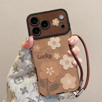 Lucky Floral Brown Phone Case with Detachable Lanyard