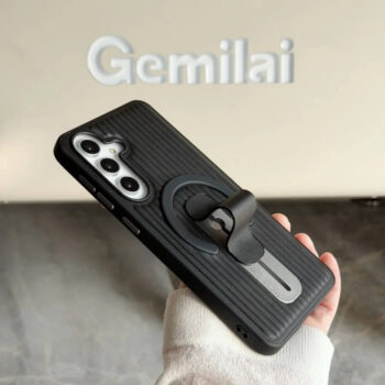 Magnetic Ring Stand Strap Phone Case with Ribbed Matte Finish