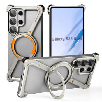 Samsung Galaxy S26 Ultra Aluminum Frame Case with 360° Ring Stand