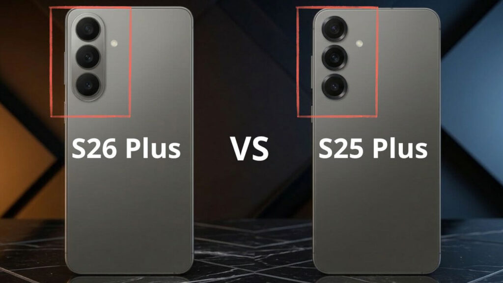 Samsung Galaxy S26 Plus and Galaxy S25 Plus rear camera module comparison showing camera design differences Samsung Galaxy S26 Plus and Galaxy S25 Plus rear camera module comparison showing camera design differences