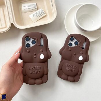 Brown 3D Sweet Baby Dog Shaped Silicone Case for iPhone