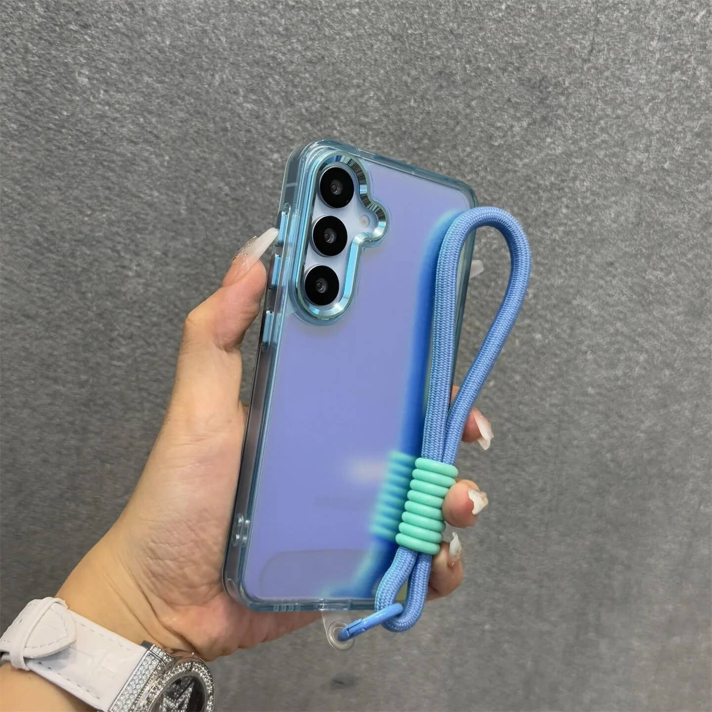 Laser Reflective Clear Frame Phone Case with Wrist Strap Laser Reflective Clear Frame Phone Case with Wrist Strap