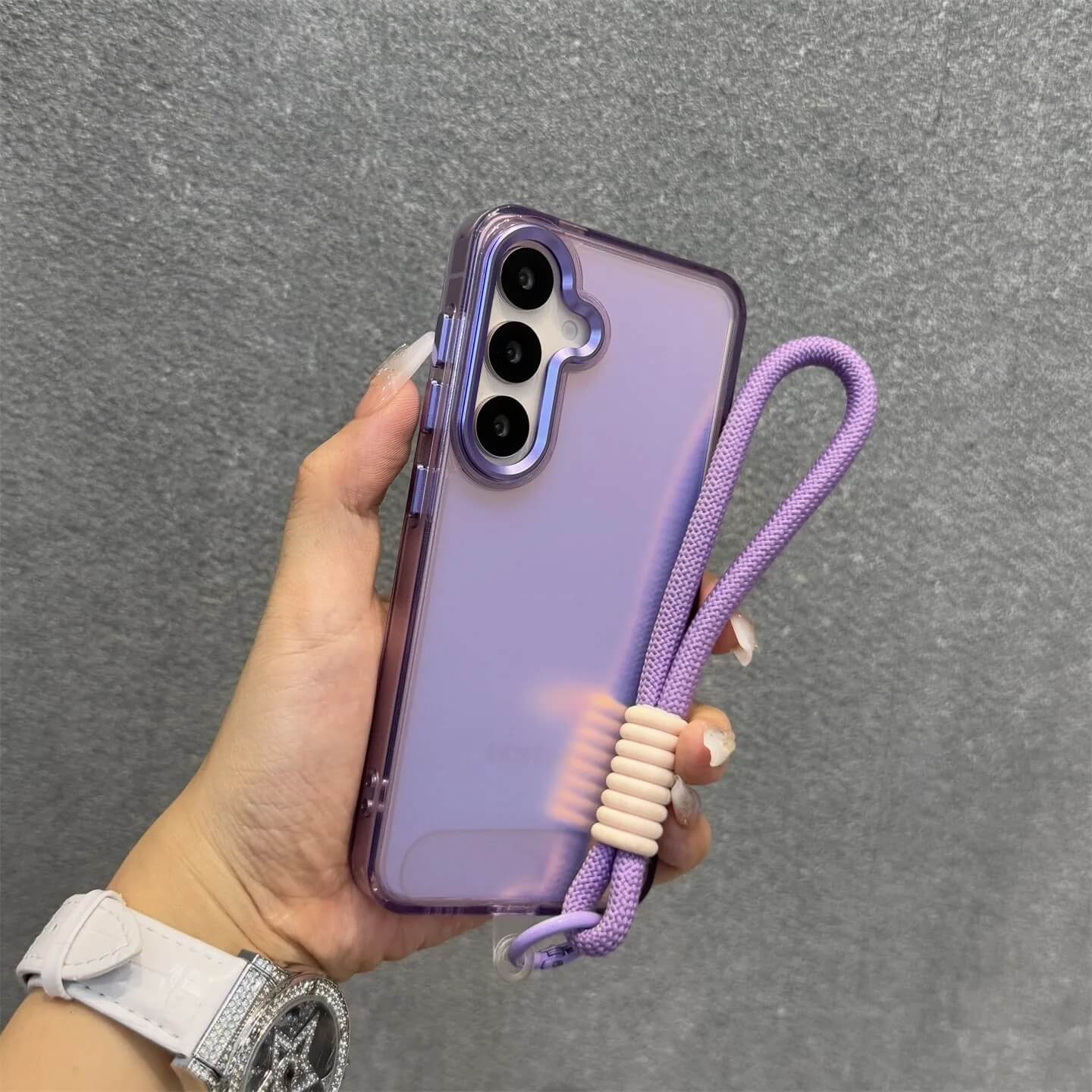 Purple Laser Reflective Clear Frame Phone Case with Wrist Strap Purple Laser Reflective Clear Frame Phone Case with Wrist Strap