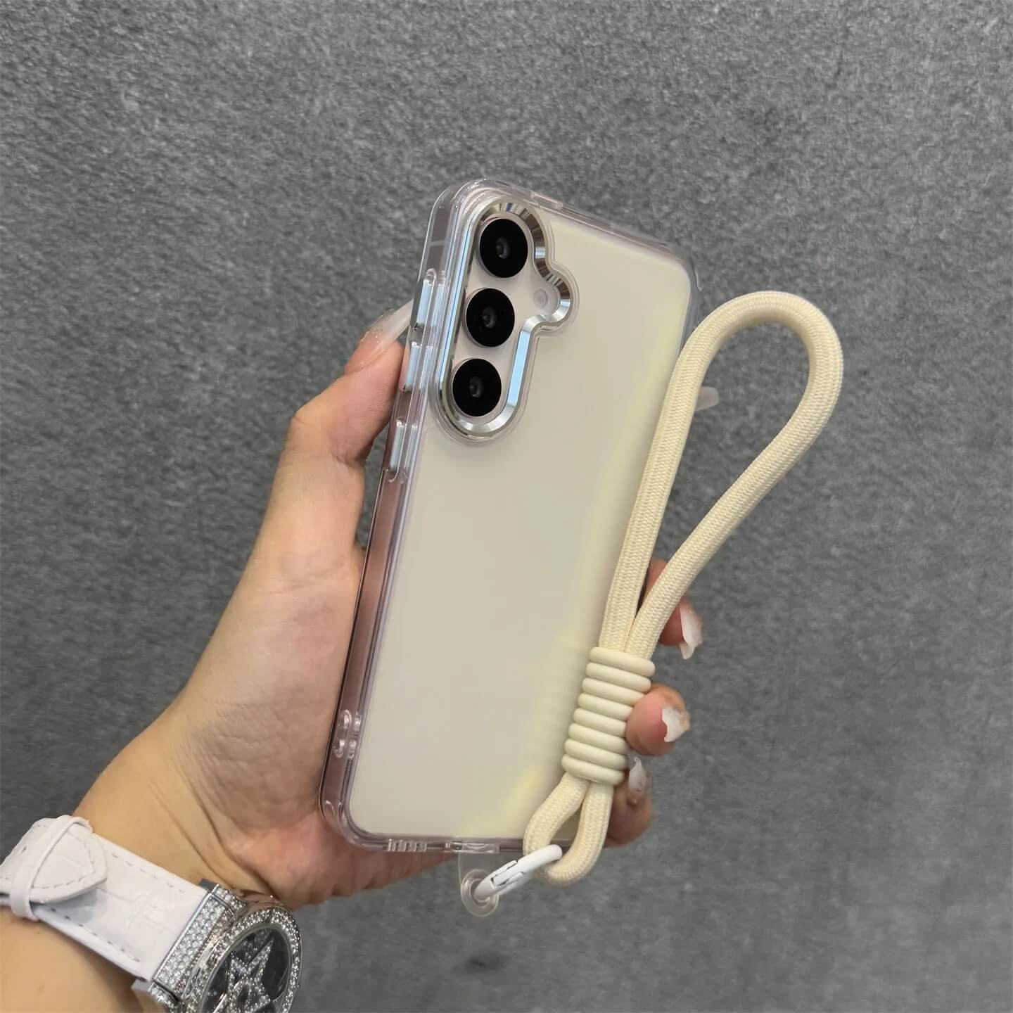 White Laser Reflective Clear Frame Case with Strap White Laser Reflective Clear Frame Case with Strap