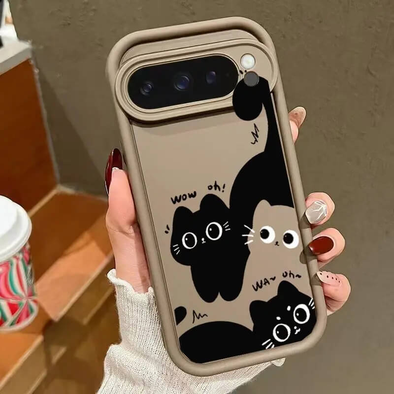 Black Wow Oh Cat Cartoon Case with Camera Bar Frame Black Wow Oh Cat Cartoon Case with Camera Bar Frame
